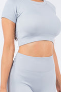 Thumbnail of TEXTURED SEAMLESS CROP TOP AND BIKER SHORT SET