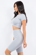 Thumbnail of TEXTURED SEAMLESS CROP TOP AND BIKER SHORT SET