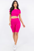 Thumbnail of TEXTURED SEAMLESS CROP TOP AND BIKER SHORT SET