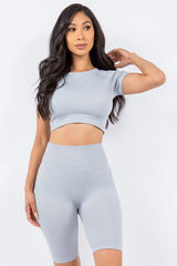 TEXTURED SEAMLESS CROP TOP AND BIKER SHORT SET