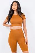 Thumbnail of TEXTURED SEAMLESS CROP TOP AND BIKER SHORT SET