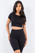 Thumbnail of TEXTURED SEAMLESS CROP TOP AND BIKER SHORT SET