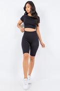 Thumbnail of TEXTURED SEAMLESS CROP TOP AND BIKER SHORT SET
