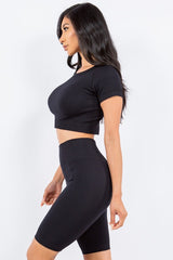 TEXTURED SEAMLESS CROP TOP AND BIKER SHORT SET