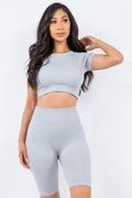 Thumbnail of TEXTURED SEAMLESS CROP TOP AND BIKER SHORT SET
