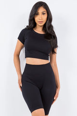 TEXTURED SEAMLESS CROP TOP AND BIKER SHORT SET