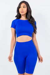 TEXTURED SEAMLESS CROP TOP AND BIKER SHORT SET