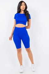TEXTURED SEAMLESS CROP TOP AND BIKER SHORT SET