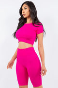 Thumbnail of TEXTURED SEAMLESS CROP TOP AND BIKER SHORT SET