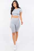 Thumbnail of TEXTURED SEAMLESS CROP TOP AND BIKER SHORT SET