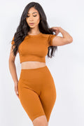 Thumbnail of TEXTURED SEAMLESS CROP TOP AND BIKER SHORT SET