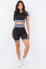 TEXTURED CROP TOP SHORT SET