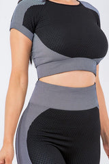 TEXTURED CROP TOP SHORT SET