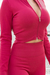 CROPPED ZIP UP JACKET AND YOGA LEGGINGS SET