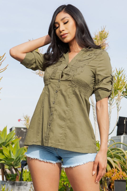 Women's button down short sleeve Shirt