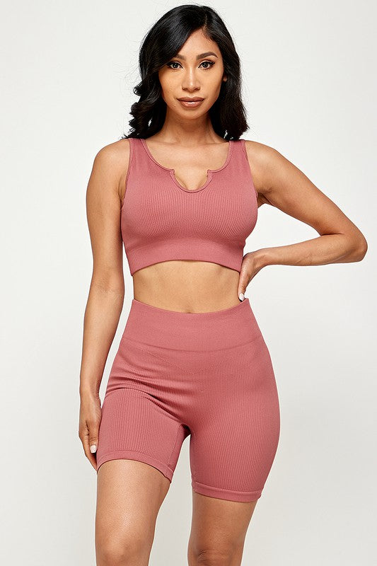 ACTIVE CROP TOP AND BIKER SHORT SET