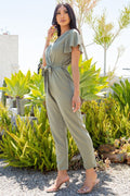 Thumbnail of TIE WAIST SURPLICE V-NECK JUMPSUIT