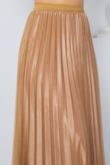 SOLID PLEATED LONG SKIRT W/MESH OUTLAYER