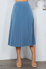 SOLID WIDE PLEATED SKIRT WITH LINING