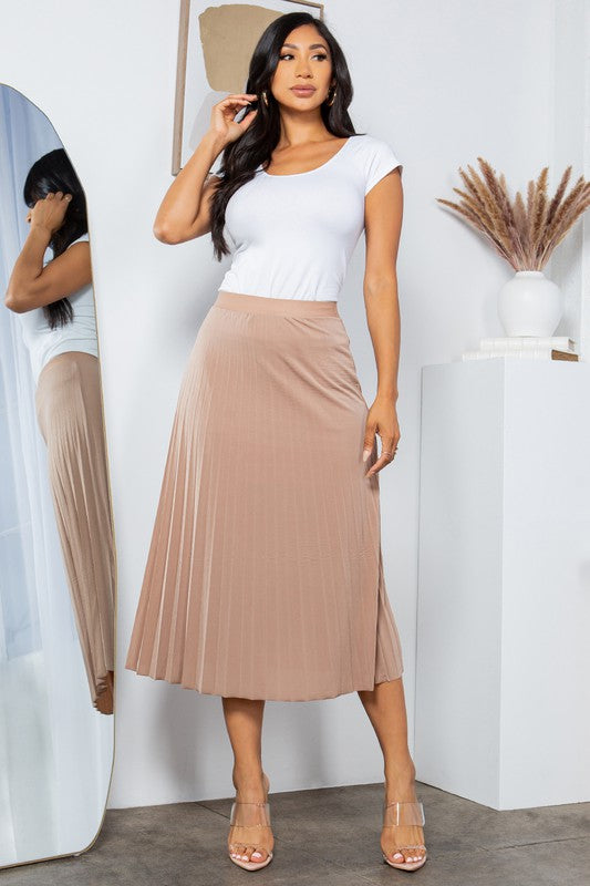 SOLID WIDE PLEATED SKIRT WITH LINING