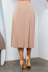 SOLID WIDE PLEATED SKIRT WITH LINING