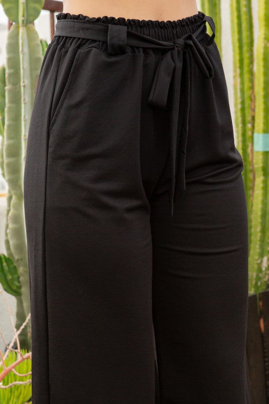 PAPERBACK TIE-WAIST PLEAT SOLID WIDE LEG PANTS