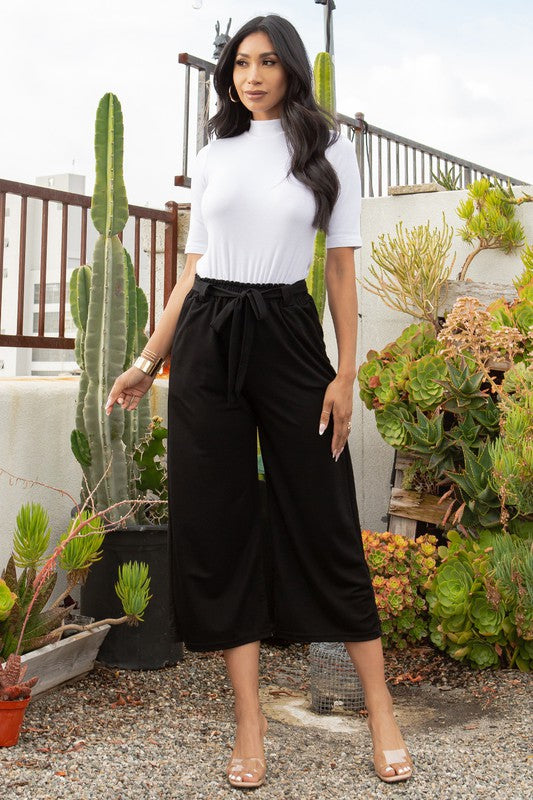 PAPERBACK TIE-WAIST PLEAT SOLID WIDE LEG PANTS