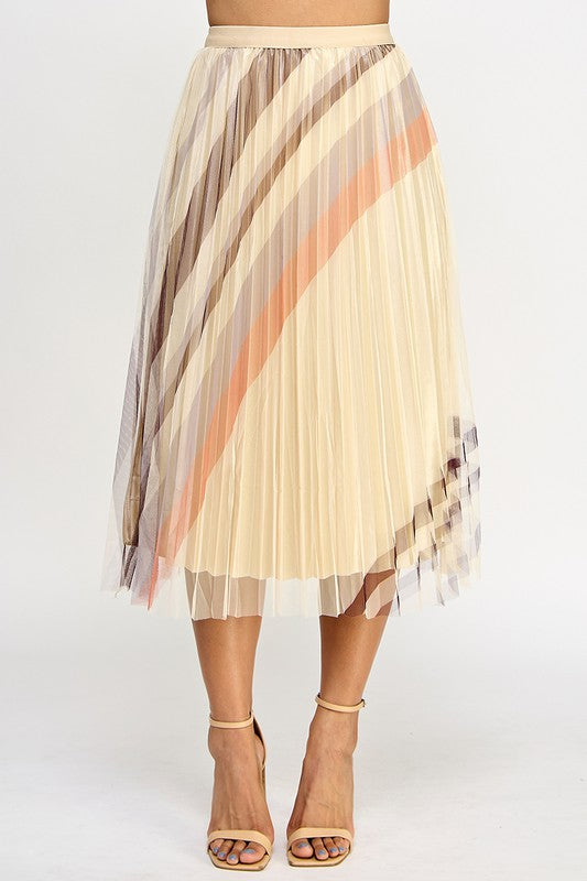 High Waist Pleated Skirt Printed  Skirts