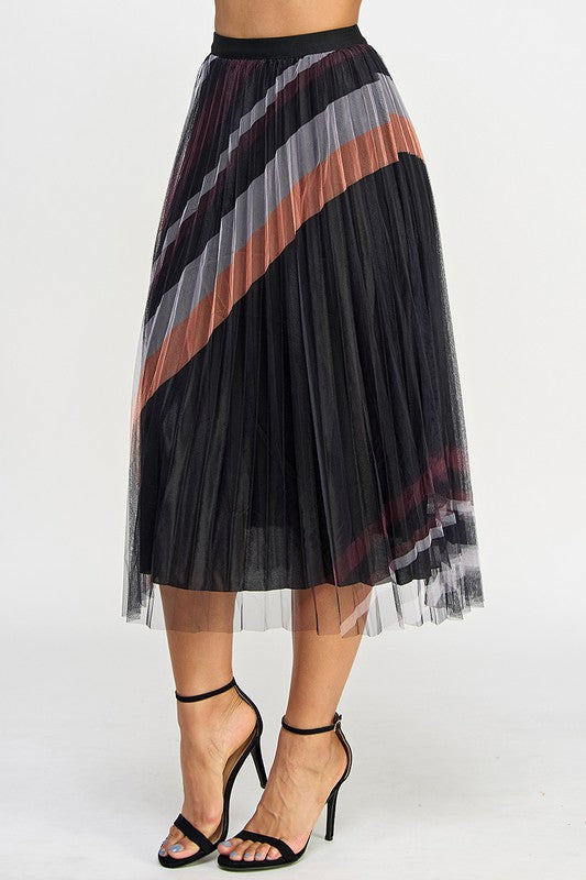 High Waist Pleated Skirt Printed  Skirts