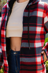 SHERPA LINED PLAID HOODED ZIP-UP JACKET