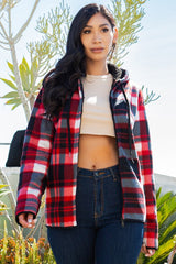 SHERPA LINED PLAID HOODED ZIP-UP JACKET