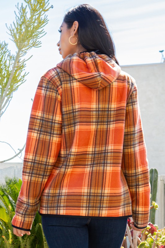 SHERPA LINED PLAID HOODED ZIP-UP JACKET