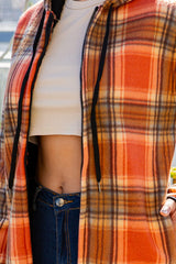 SHERPA LINED PLAID HOODED ZIP-UP JACKET