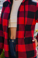 SHERPA LINED PLAID HOODED ZIP-UP JACKET