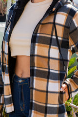 SHERPA LINED PLAID HOODED ZIP-UP JACKET