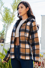 SHERPA LINED PLAID HOODED ZIP-UP JACKET