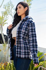 SHERPA LINED PLAID HOODED ZIP-UP JACKET