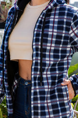 SHERPA LINED PLAID HOODED ZIP-UP JACKET