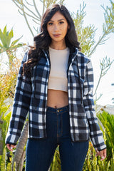 SHERPA LINED PLAID HOODED ZIP-UP JACKET