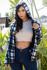 SHERPA LINED PLAID HOODED ZIP-UP JACKET