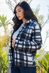 SHERPA LINED PLAID HOODED ZIP-UP JACKET
