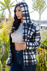 SHERPA LINED PLAID HOODED ZIP-UP JACKET