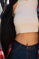 SHERPA LINED PLAID HOODED ZIP-UP JACKET