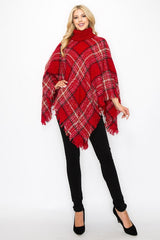 BOUCLE PLAID TURTLE NECK PONCHO