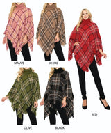 BOUCLE PLAID TURTLE NECK PONCHO