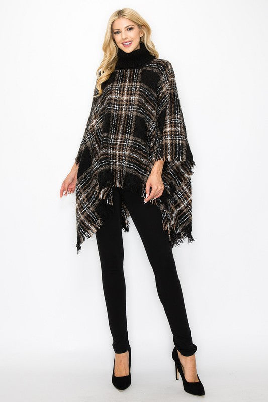 PONCHO DE CUELLO ALTO DE CUADROS BOUCLE