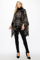 PONCHO DE CUELLO ALTO DE CUADROS BOUCLE