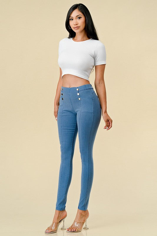 Solid fitted pants with pockets and elastic waist