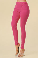 Solid fitted pants with pockets and elastic waist