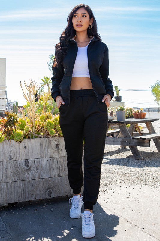 ZIP-UP HOODIE SET WITH FUR-LINED